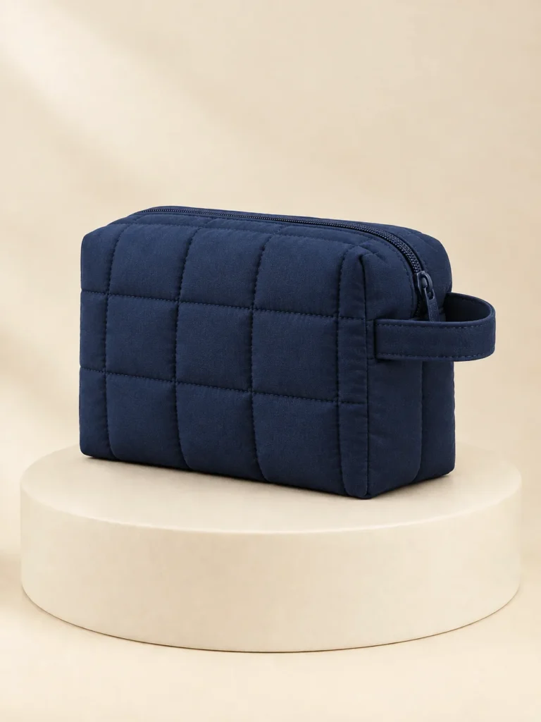 Boxy Wash Pouch in Ink Navy, back and side view
