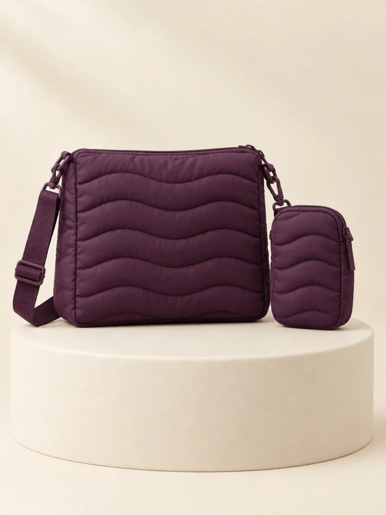 Crossbody & Clip Pouch Set in Plum, back and side view