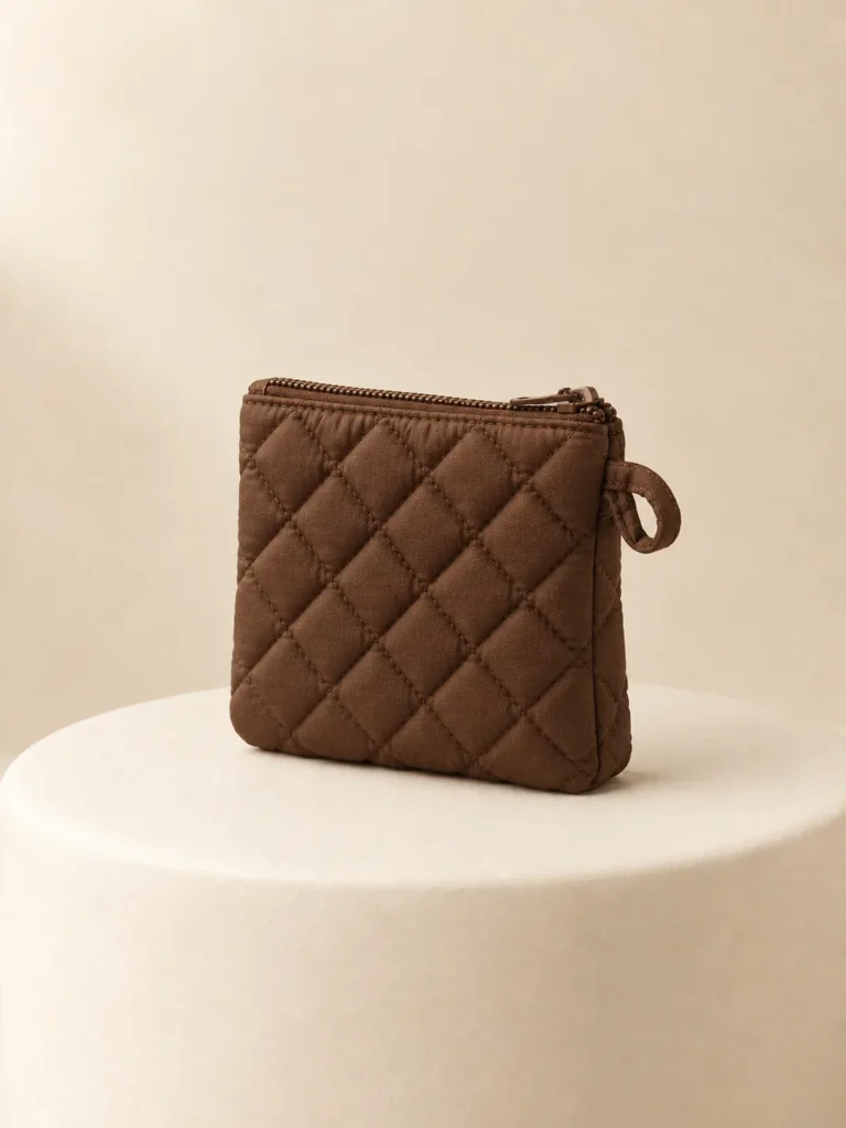 Diamond Card Pouch in Cocoa, back and side view