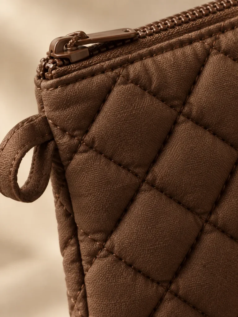 Close-up of the quilting and closure on the Diamond Card Pouch