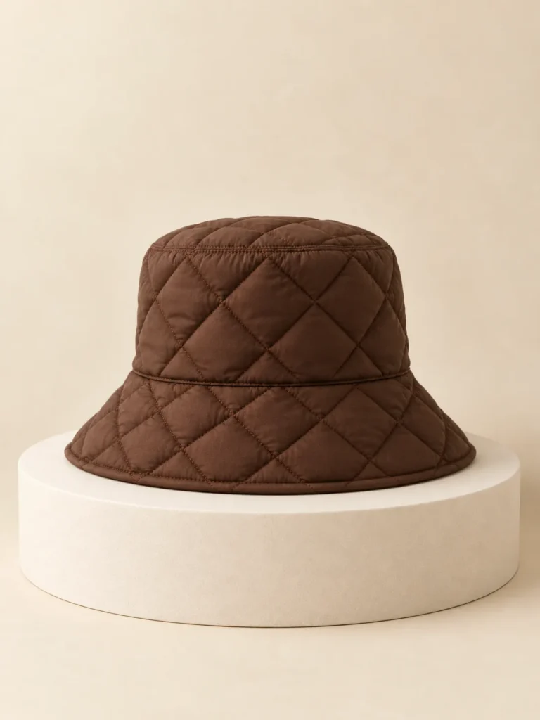 Diamond Puff Bucket in Cocoa, back and side view