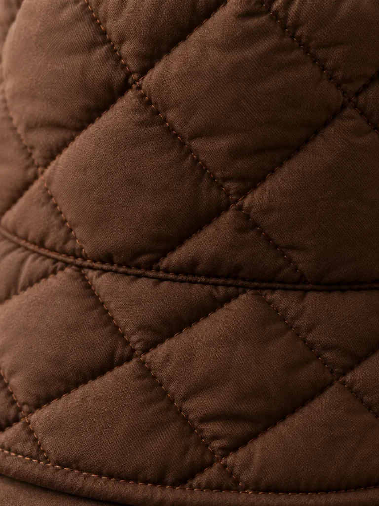 Close-up of the quilting and closure on the Diamond Puff Bucket