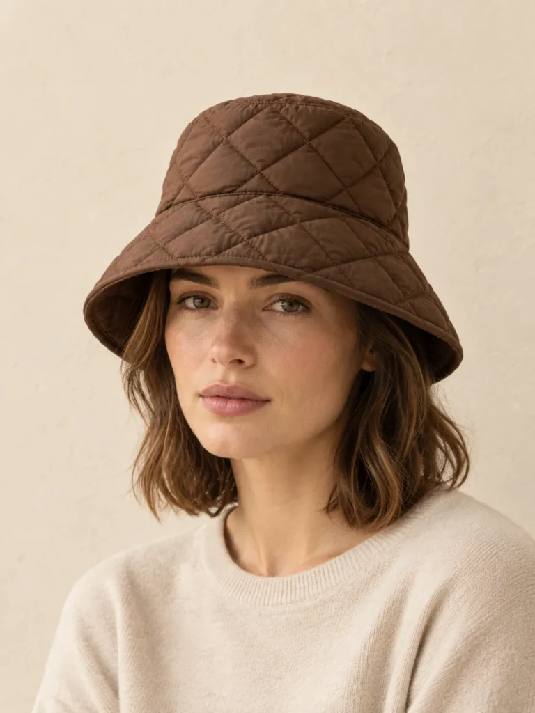 Diamond Puff Bucket in Cocoa, shown worn or carried to show its size