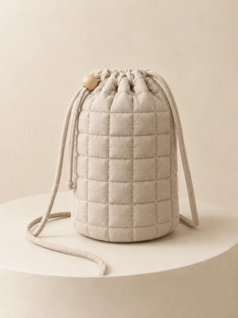 Drum Grid Drawstring in Oat, back and side view