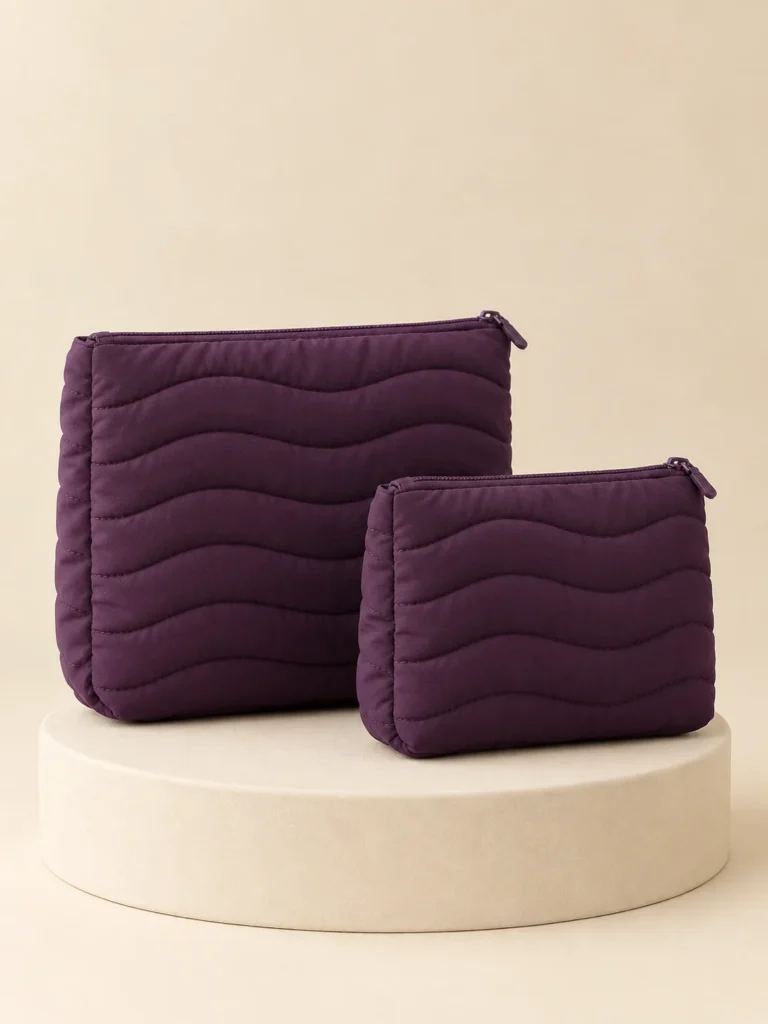 Duo Nest Pouch Set in Plum, back and side view