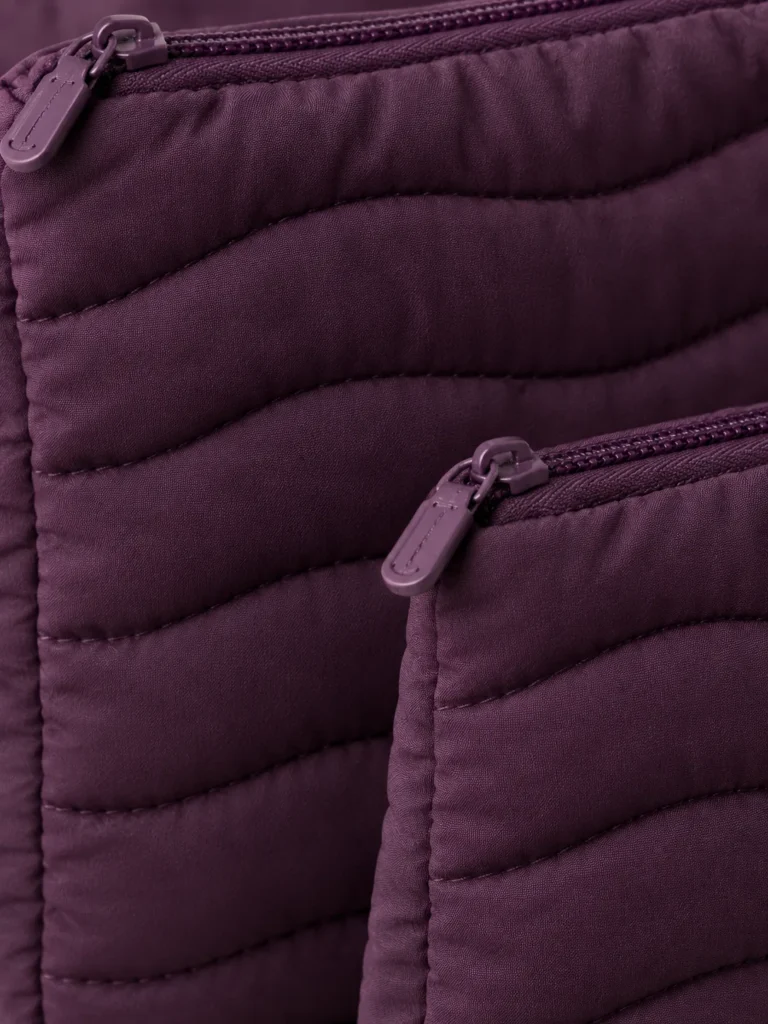 Close-up of the quilting and closure on the Duo Nest Pouch Set