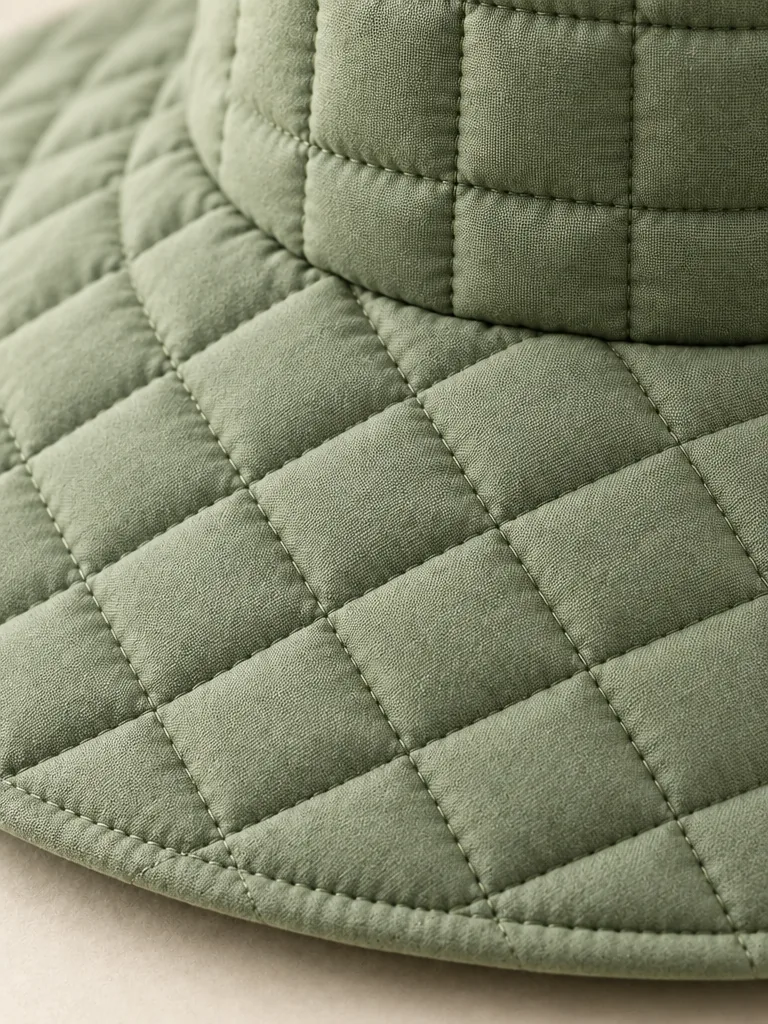 Close-up of the quilting and closure on the Grid Soft Brim