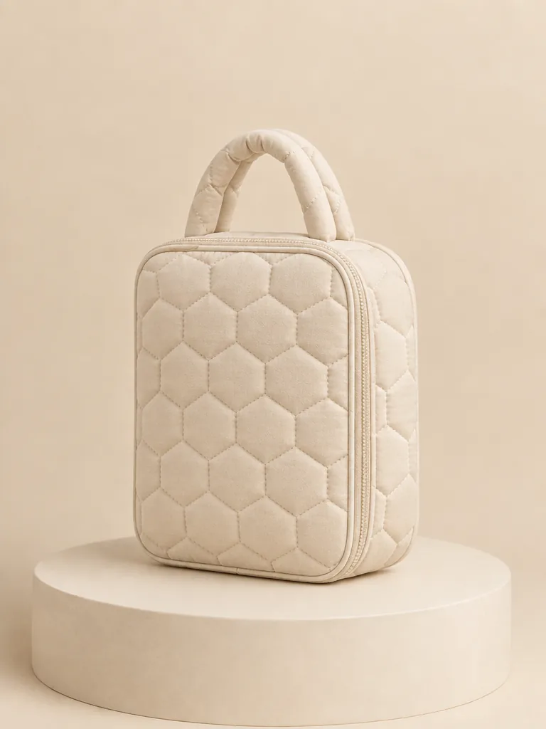 Honeycomb Hex Bag in Cream, back and side view