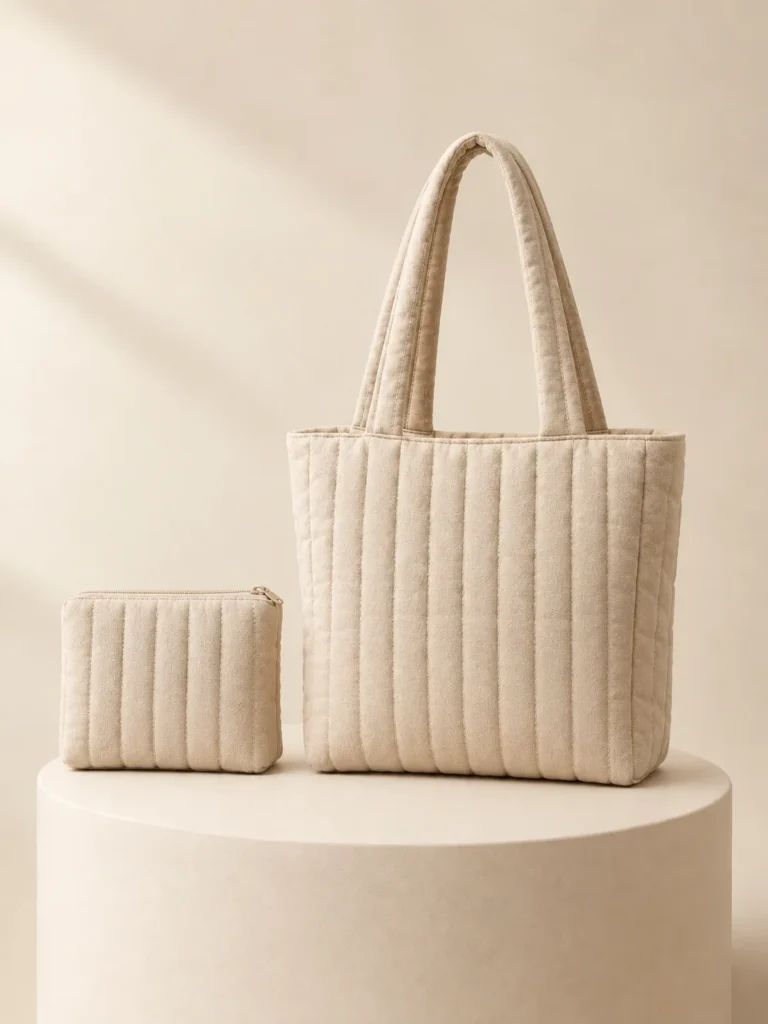 Market Tote & Pouch Set in Oat, back and side view