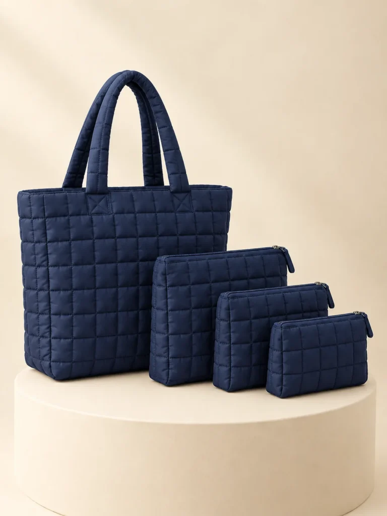 Organiser Tote Set in Ink Navy, back and side view