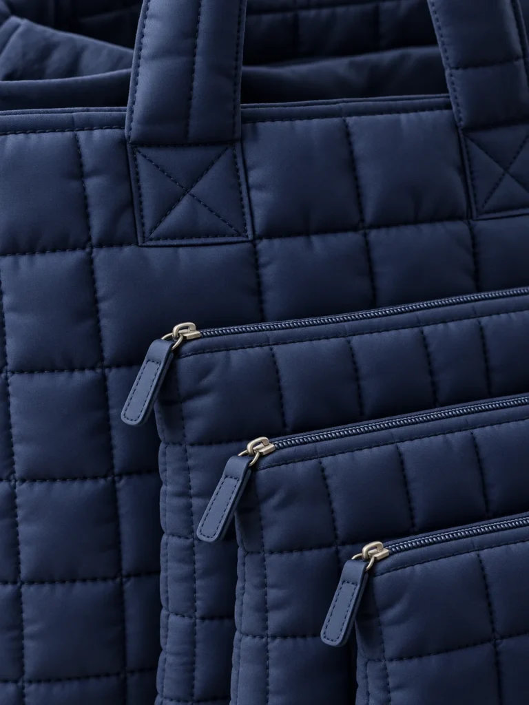 Close-up of the quilting and closure on the Organiser Tote Set
