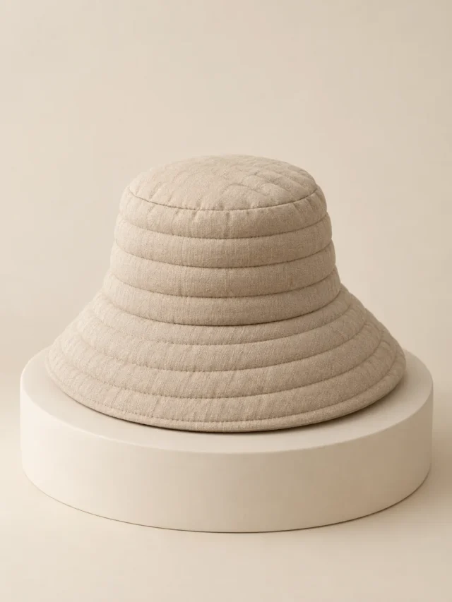 Panel Channel Bucket in Oat, front view on a cream plinth