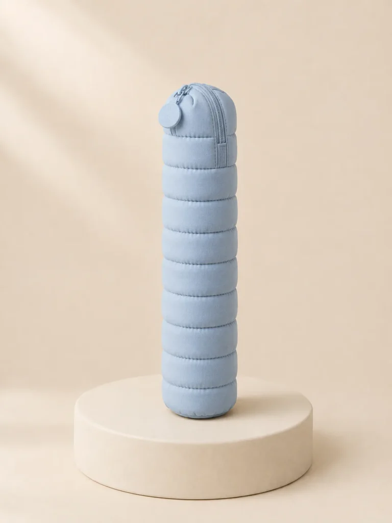 Pillow Pen Pouch in Powder Blue, back and side view