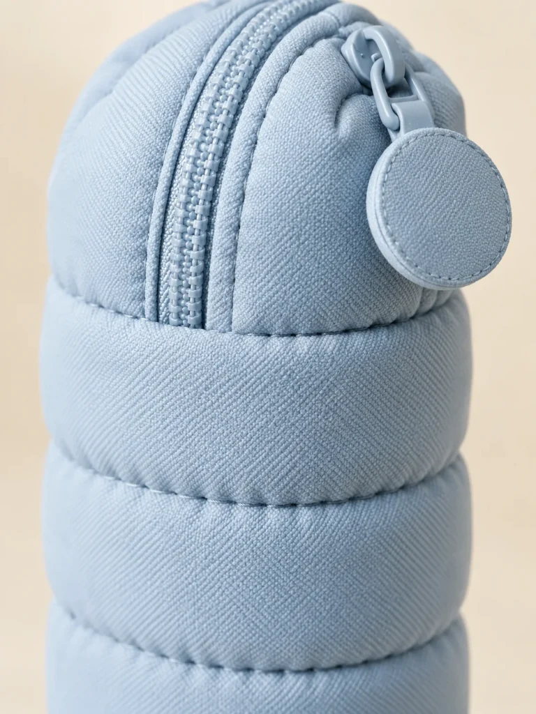 Close-up of the quilting and closure on the Pillow Pen Pouch