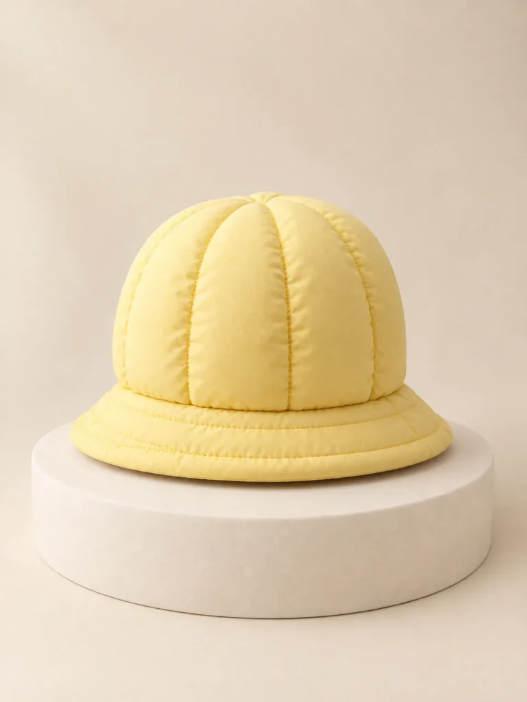 Puff Crown Hat in Butter, back and side view