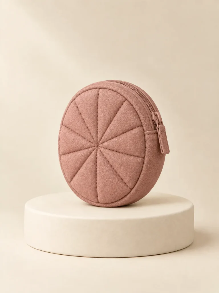 Round Coin Puff in Clay Pink, back and side view
