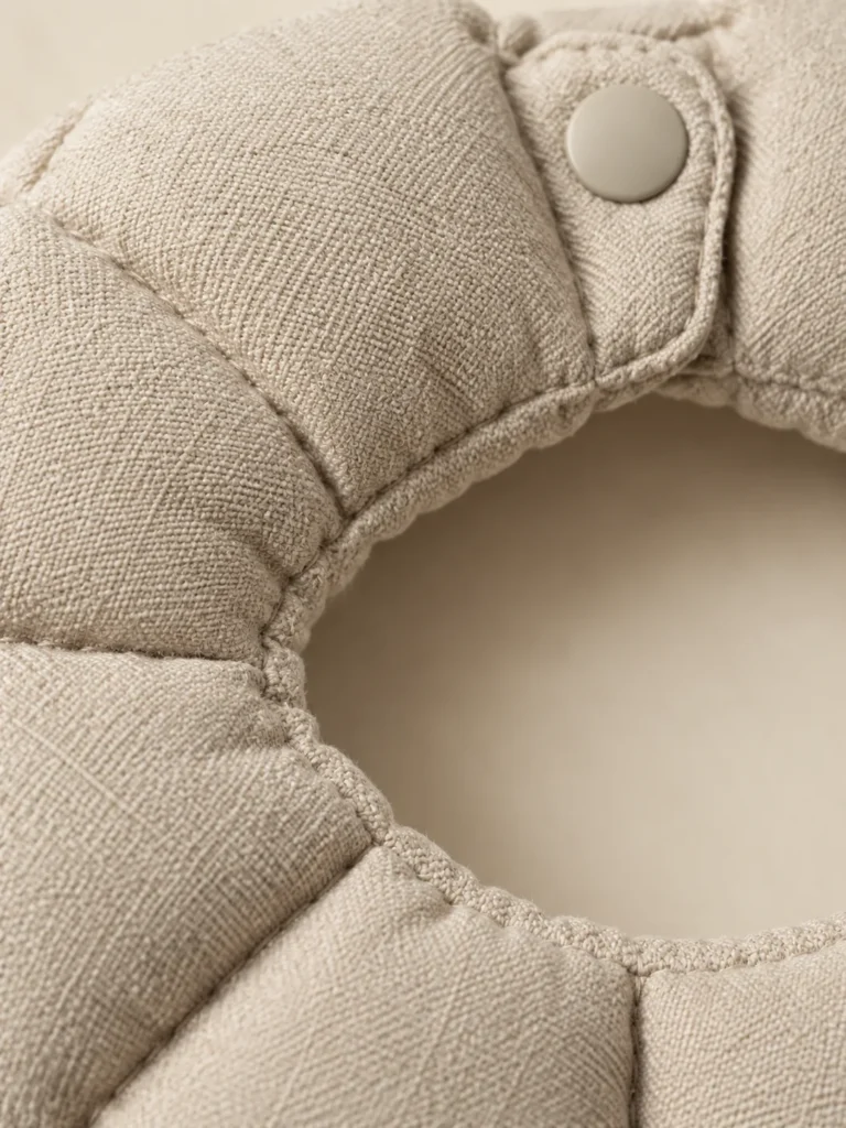 Close-up of the quilting and closure on the Ruff Ring Collar