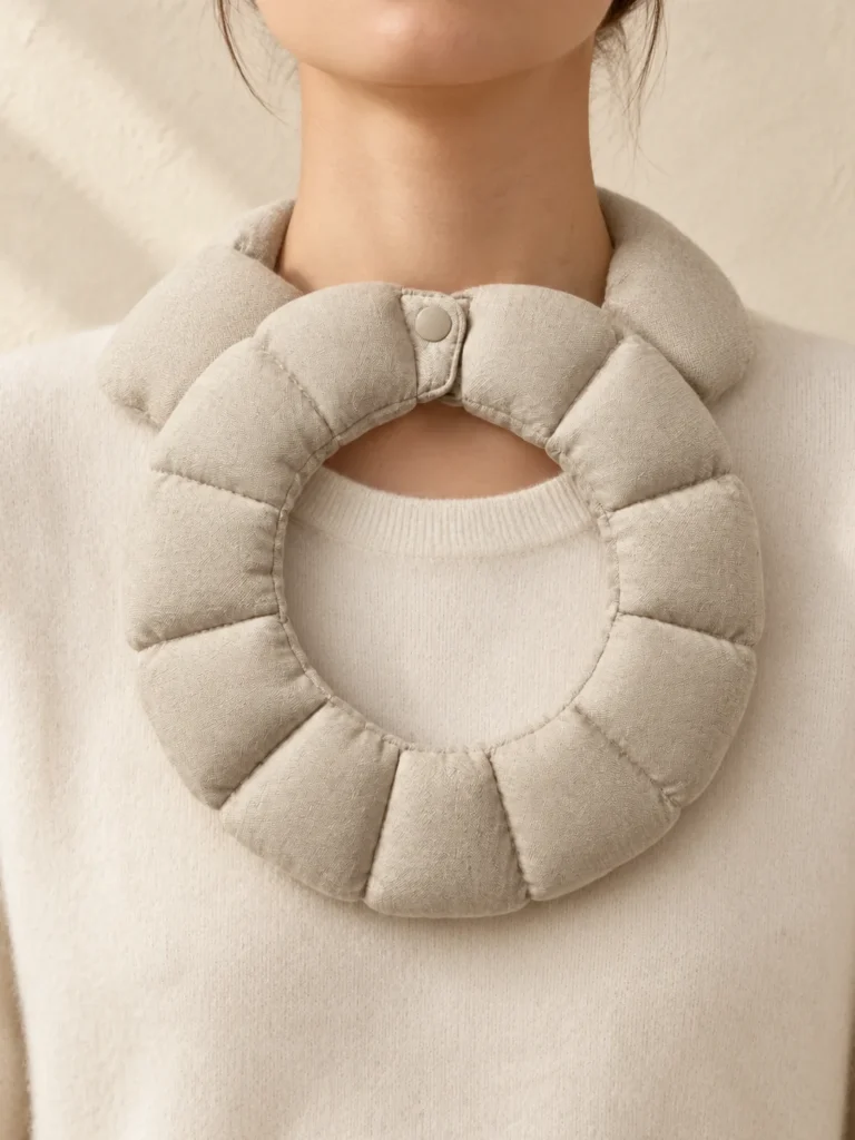 Ruff Ring Collar in Oat, shown worn or carried to show its size