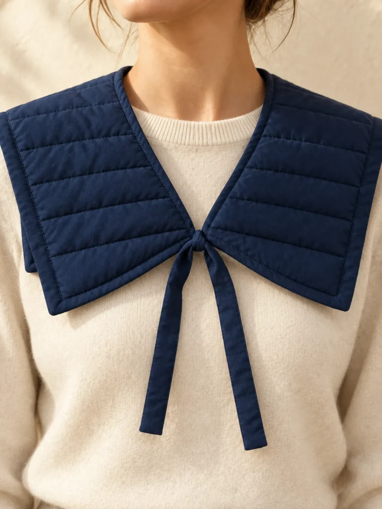 Sailor Channel Collar in Ink Navy, shown worn or carried to show its size