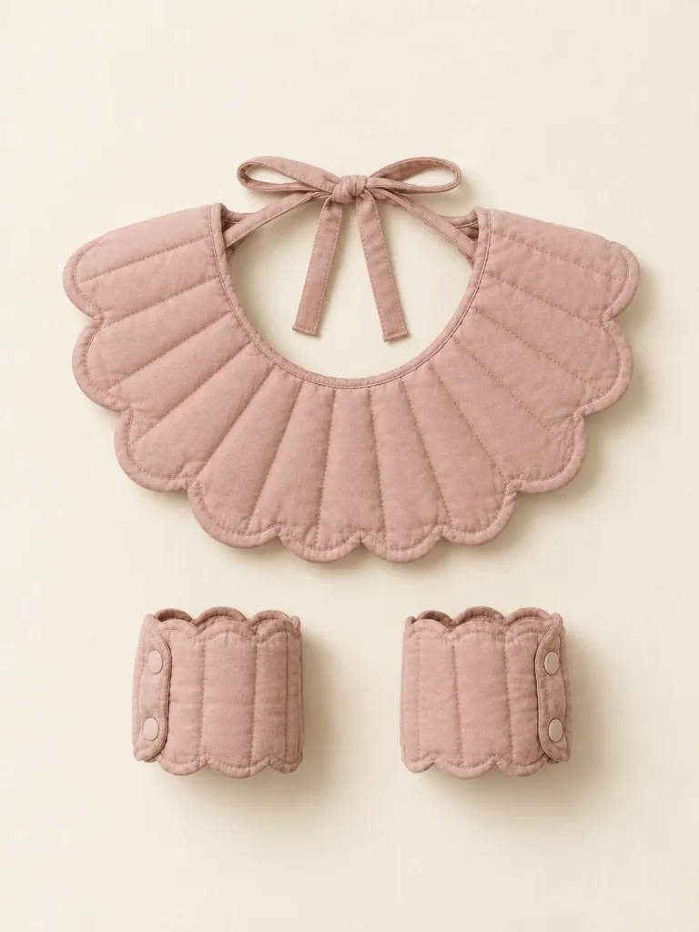 Scallop Collar & Cuff Set in Clay Pink, back and side view