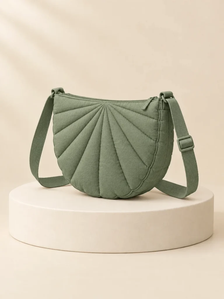 Scallop Moon Crossbody in Sage, back and side view