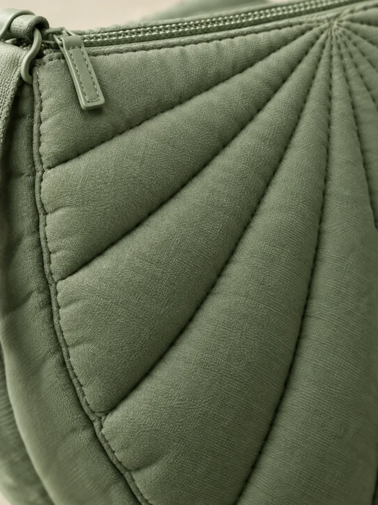 Close-up of the quilting and closure on the Scallop Moon Crossbody
