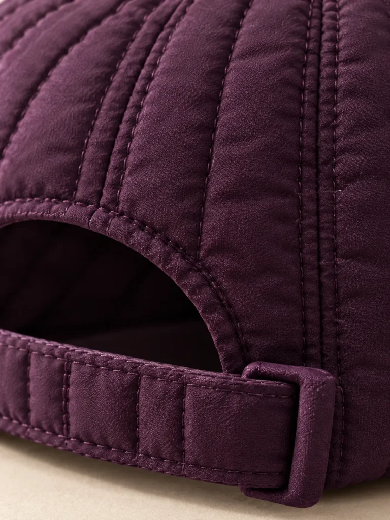 Close-up of the quilting and closure on the Soft Peak Cap