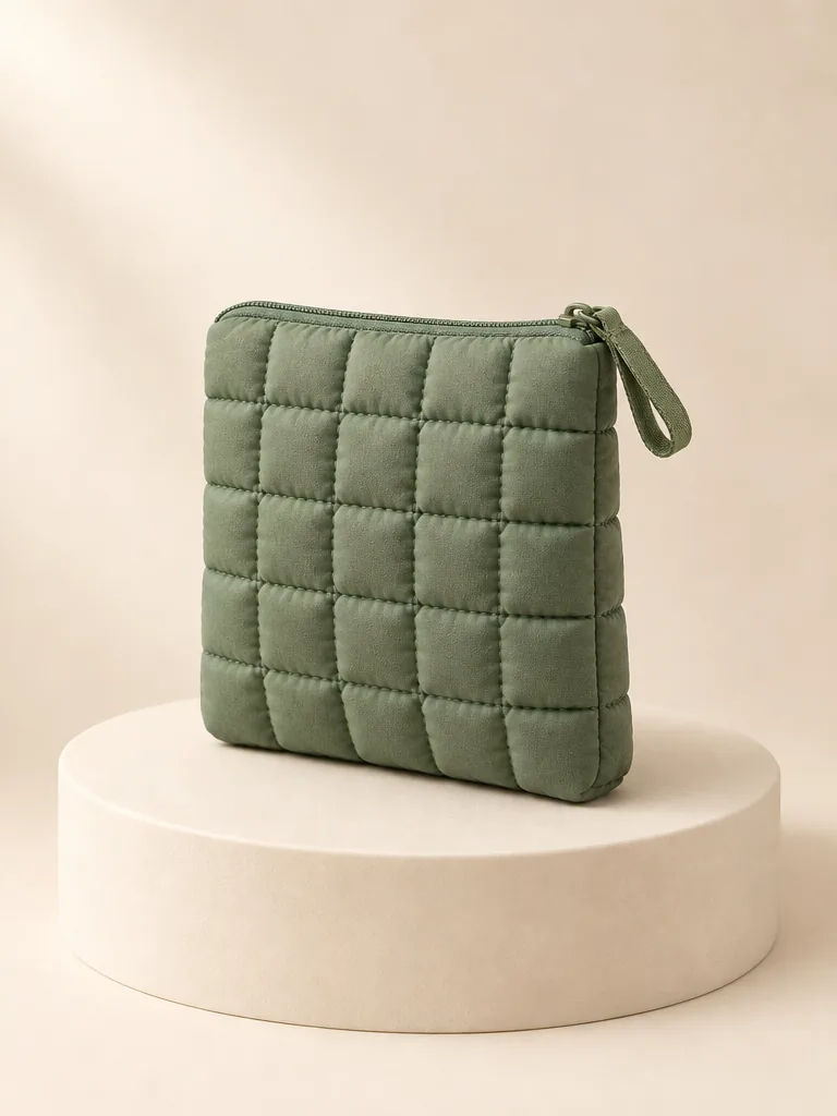 Soft Square Zip Pouch in Sage, back and side view