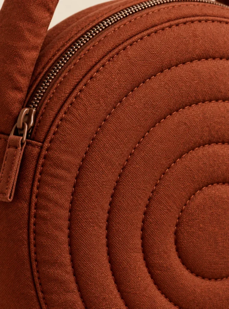 Close-up of the quilting and closure on the Stack Ring Disc