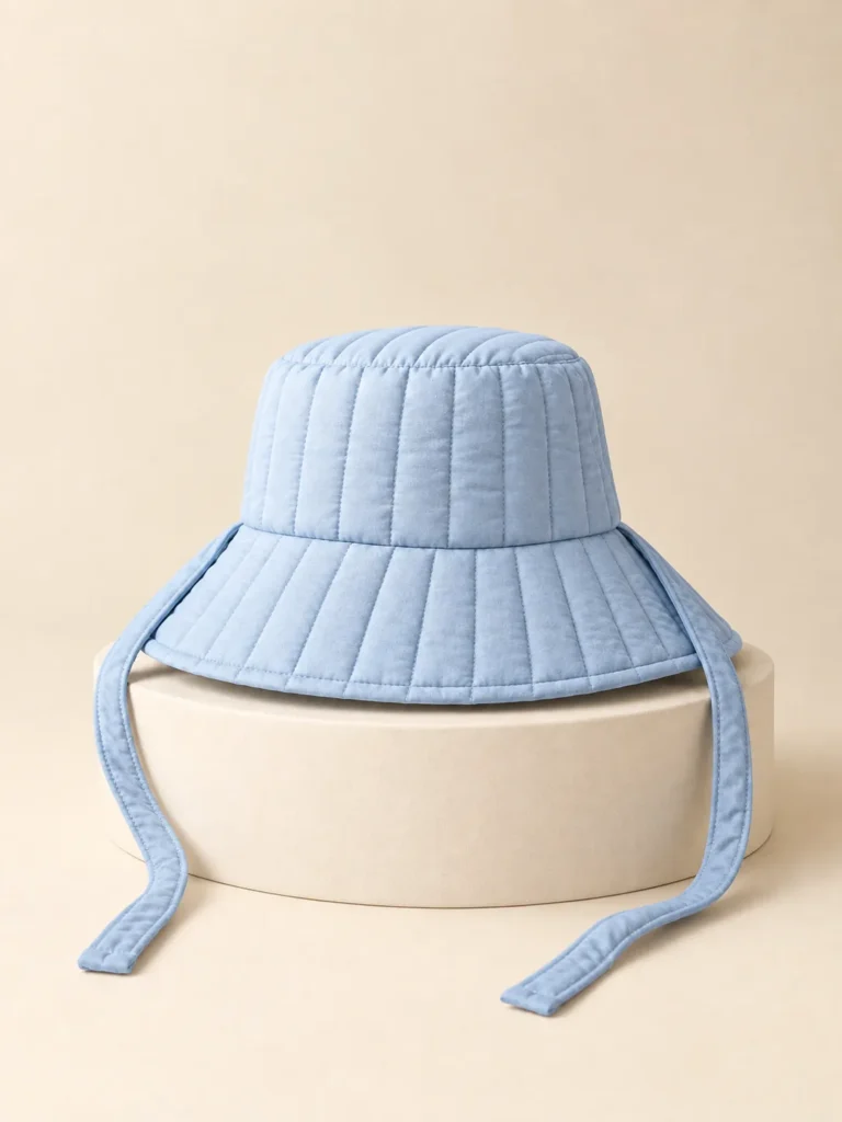 Tie Back Bucket in Powder Blue, back and side view