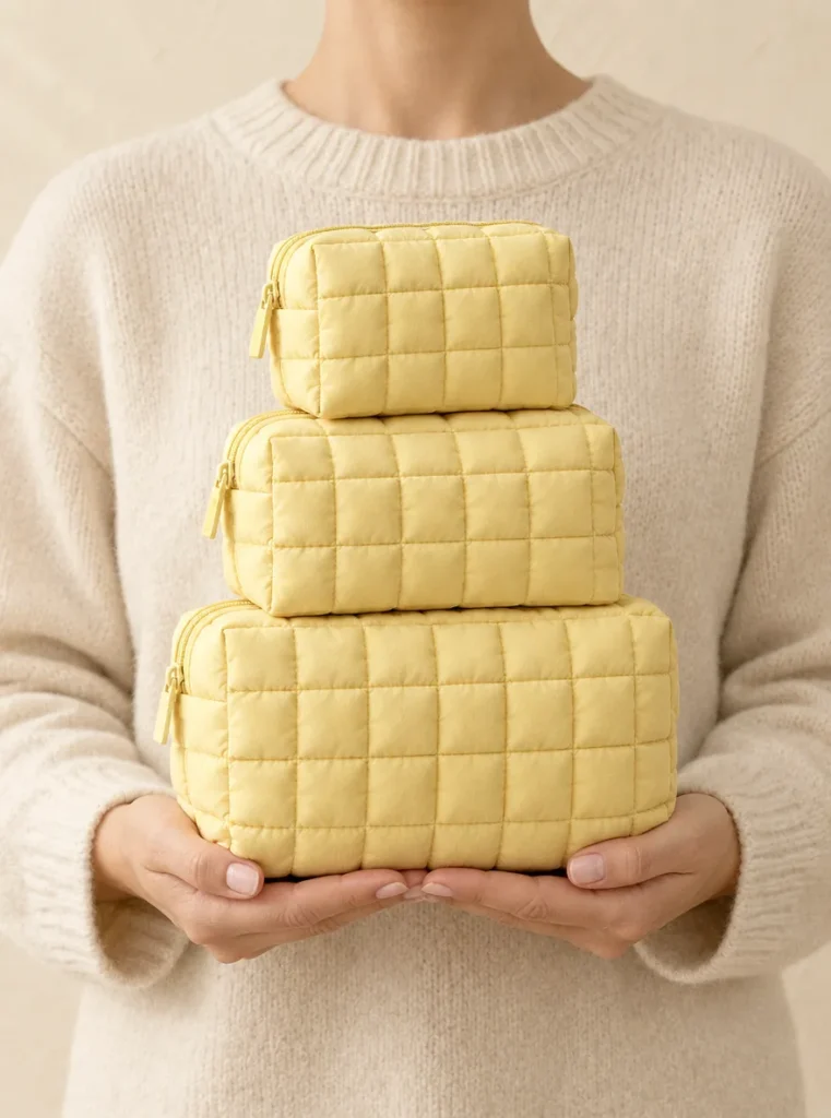 Trio Stack Set in Butter, shown worn or carried to show its size