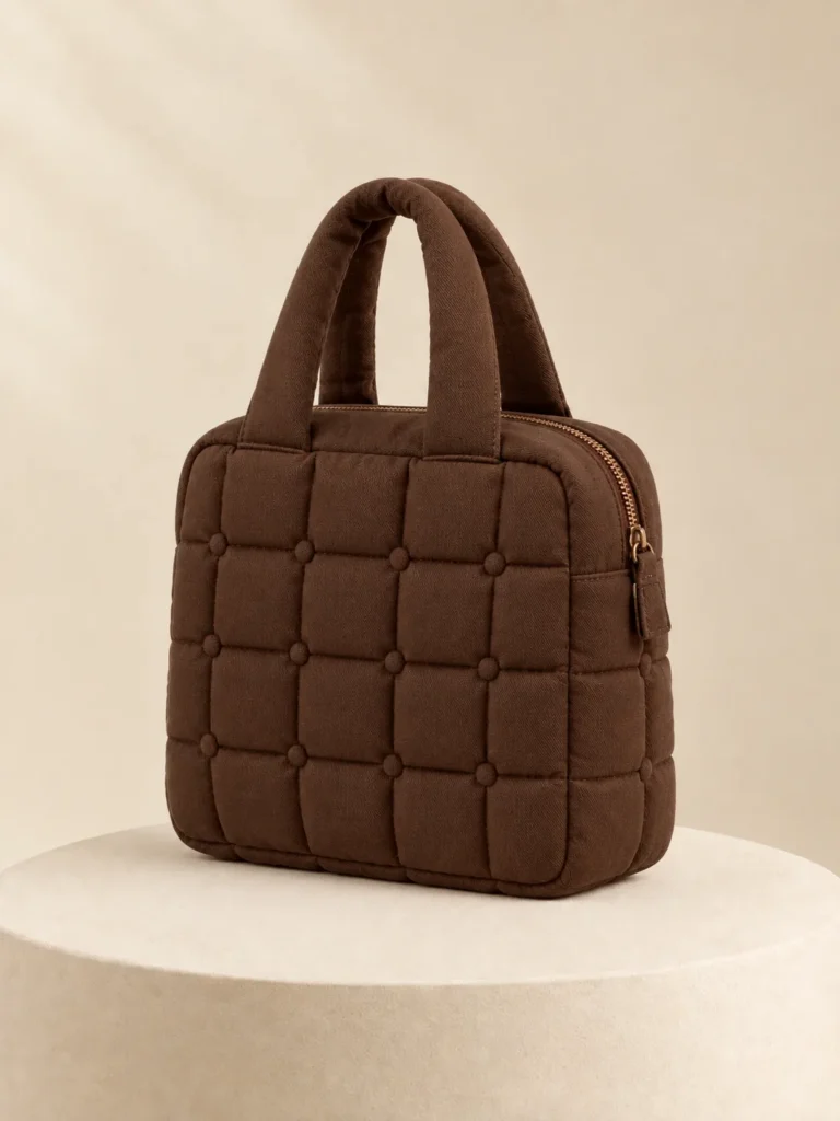 Tuft Button Mini in Cocoa, back and side view