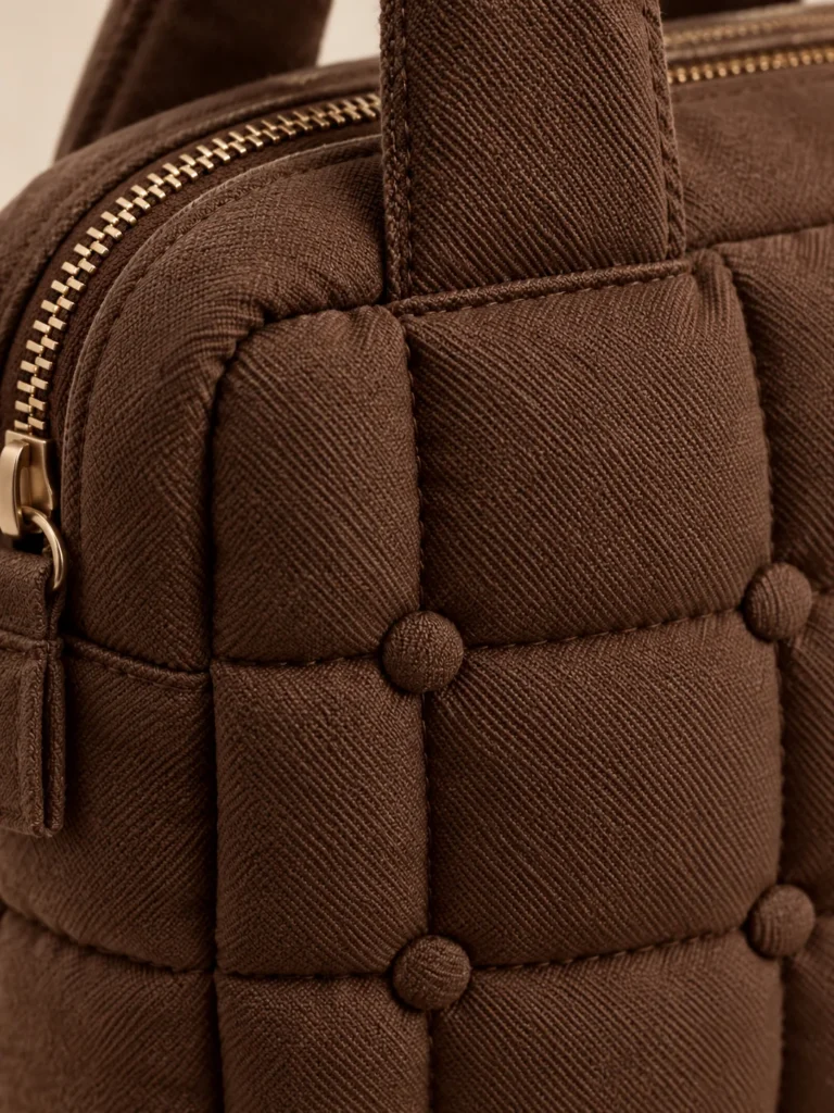 Close-up of the quilting and closure on the Tuft Button Mini