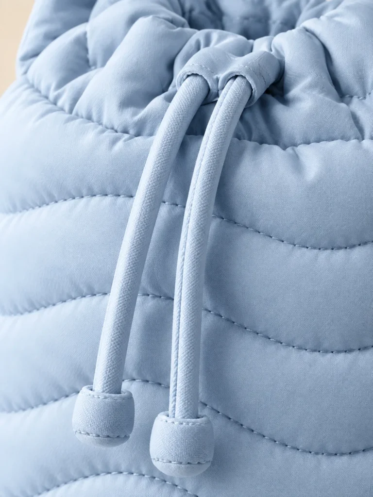 Close-up of the quilting and closure on the Wave Bucket Mini